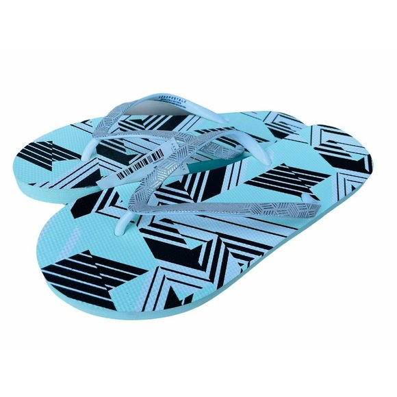 NWT Aeropostale Geometric Turquoise Aqua Blue Silver Metallic Flip Flops 8 Women - Picture 2 of 5